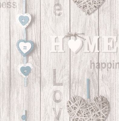 Fine Decor Love Your Home Wood Panels Blue Wallpaper FD41719