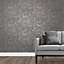 Fine Decor Marble Charcoal Silver Wallpaper Paste The Wall Textured Metallic