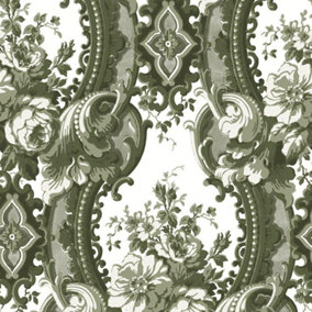 Fine Decor Moonlight Green Floral Damask Flower Textured Embossed Paste The Wall