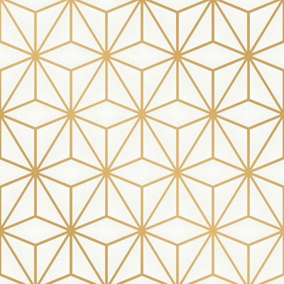 Fine Decor Pulse Star Geometric Wallpaper Cream/Gold FD42342