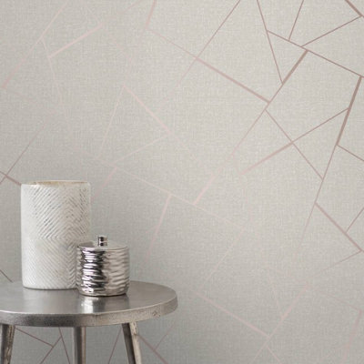 Fine Decor Quartz Fractal Geometric Rose Gold Wallpaper FD42282