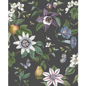 Fine Decor Sierra Floral Black Wallpaper FD43060