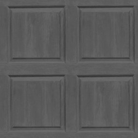 Fine Decor Square Faux Realistic Wood Panel 3D Effect Charcoal Wallpaper FD43001