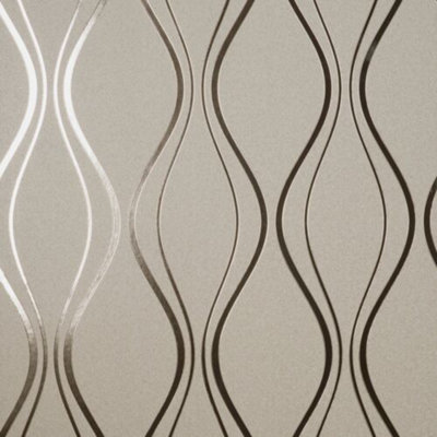 Fine Decor Vymura Platinum Contour Wave Beige Luxury Wallpaper FD42802