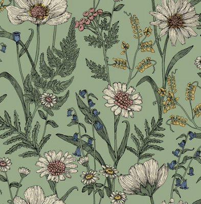 Fine Decor Wild Meadow Sage Wallpaper FD43337