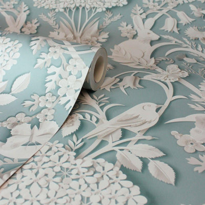 Fine Decor Woodland Blue Wallpaper Floral Leaves Animal Print Feature Wall