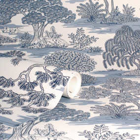 Fine Decor Zen Toile Blue Wallpaper