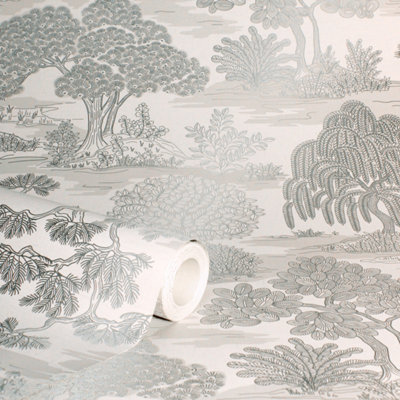 Fine Decor Zen Toile Silver Wallpaper