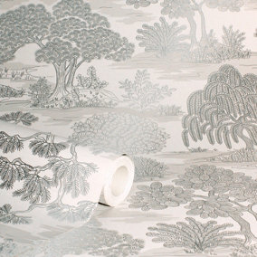 Fine Decor Zen Toile Silver Wallpaper