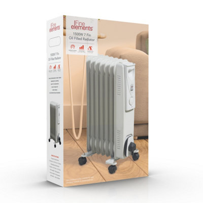 Fine Elements Portable 7 Fin Oil Filled Radiator Mobile Heater 1500W ...