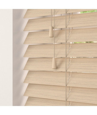 Fine Grain Faux Wood Venetian Blinds with Strings 130cm Drop x 120cm Width Natural Oak