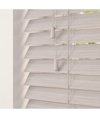 Fine Grain Faux Wood Venetian Blinds with Strings 130cm Drop x 120cm Width Silver Birch