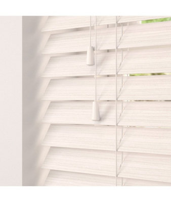 Fine Grain Faux Wood Venetian Blinds with Strings 130cm Drop x 120cm Width White Oak