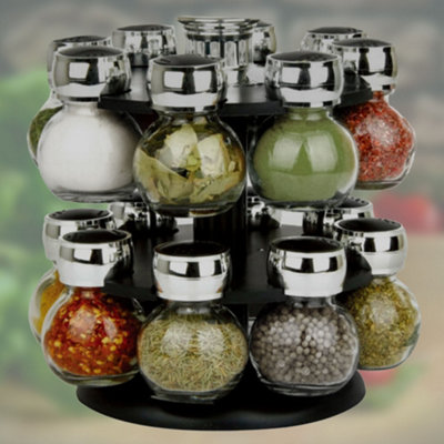 Finetree Rotating Revolving Plastic 16 Jar Spice Rack Storage Glass ...