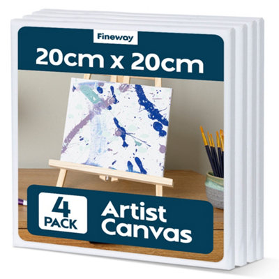 Fineway 4 Pack Blank Canvas 20x20cm for Acrylic and Oil Painting