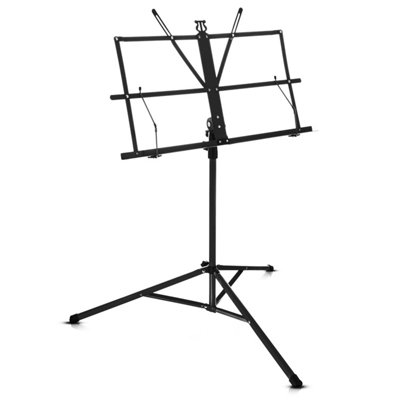 FiNeWaY Metal Sheet Music Stand - Sturdy & Foldable Metal Stand with Travel Bag, Adjustable Height, Lightweight & Compact - Black