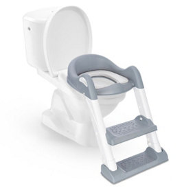 FiNeWaY Padded Potty Toilet Seat - Adjustable Baby Toddler Kid Toilet Trainer with Step Stool Ladder for Boys & Girls - GREY