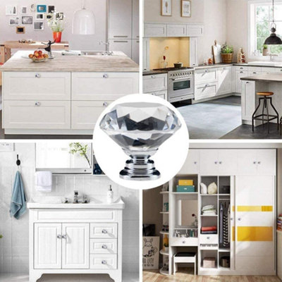 thumbnail image 2 of 10pcs Diamond Crystal Glass Drawer Knobs Cupboard Cabinet Dresser Handles With Screws 2 of 5