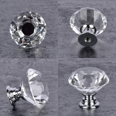 FiNeWaY Set of 10 Crystal Glass Door Knobs - Diamond Drawer Knobs for Kitchen & Bedroom Cabinets