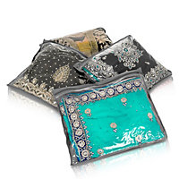 FINEWAY Set of 10 Saree Clothes Storage Bags - Large Garments Sari Wardrobe Organiser - Grey