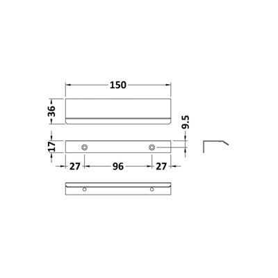 Finger Pull Handle, 150mm (96mm Centres) - Matt Black