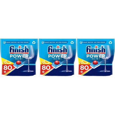 Finish All in 1 Max Dishwasher Tablets Lemon, 80 Tablets (Pack of 3) DIY at B&Q