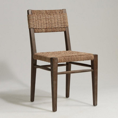 Finley Dining Chair Farmhouse Brown Paper Rope Seat Scandi Mid-Century Dark Elm Cut-Out Frame