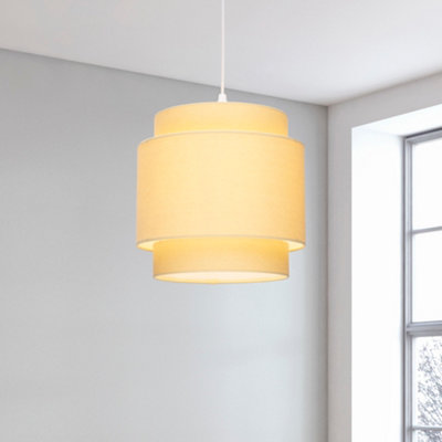 Finn 3 Tiered Drum Linen Lemon Yellow Light Shade (D)25cm, Lightshade Lampshade Pendant Ceiling, Table, Floor Lamp Easy Fit