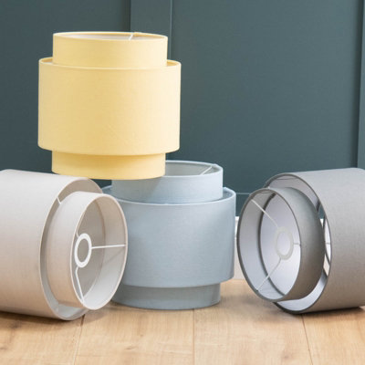 Finn 3 Tiered Drum Linen Lemon Yellow Light Shade (D)25cm, Lightshade Lampshade Pendant Ceiling, Table, Floor Lamp Easy Fit