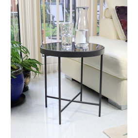 FINO Mirrored Round Side/End Table/Lamp Table,Anthracite/Grey Mirror