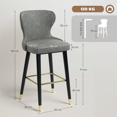 FINOMO SET OF 2 GREY FAUX LEATHER BAR STOOLS WITH WOODEN LEGS AND ...