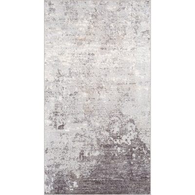 FIONA Abstract Modern Marble Silver Grey Area Rug 80 x 150 cm