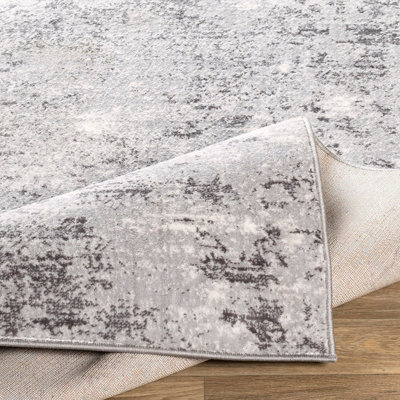 FIONA Round Abstract Modern Marble Silver Grey Area Rug 160 x 160 cm