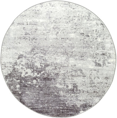 FIONA Round Abstract Modern Marble Silver Grey Area Rug 200 x 200 cm