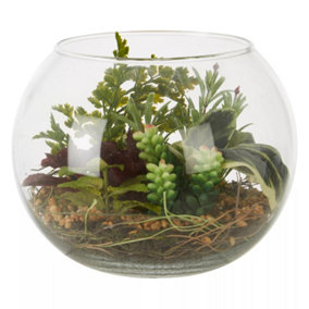 Fiori Large Glass Pot Mixed Succulent Artificial Plant Foliage