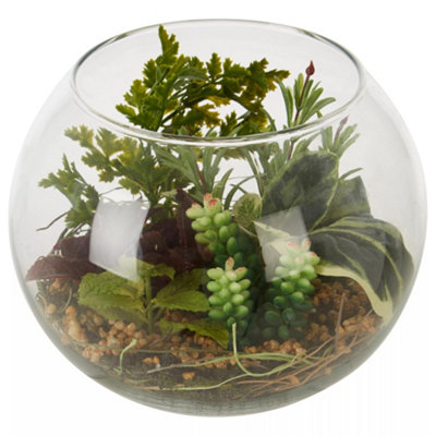 Fiori Large Glass Pot Mixed Succulent Artificial Plant Foliage