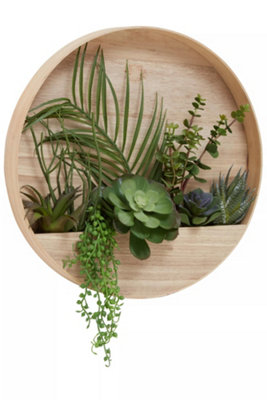 Fiori Mixed Succulents In Wood Wall Planter Artificial Plant Foliage