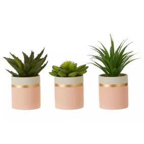 Fiori Set of 3 Pink Pot Succulents Artificial Plant Foliage