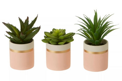 Fiori Set of 3 Pink Pot Succulents Artificial Plant Foliage