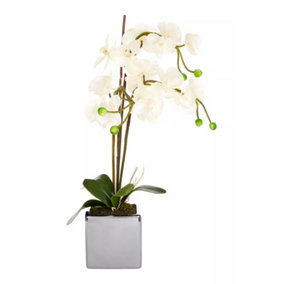 Fiori White Orchid Plant in Square Pot Artificial Plant Foliage
