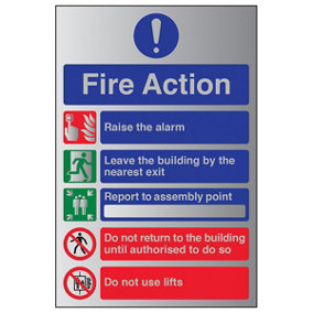 Fire Action 5 Message Safety Sign - Rigid Plastic - 200x300mm (x3)