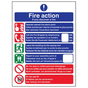 Fire Action Discovery Safety Sign - Adhesive Vinyl - 200x300mm (x3)