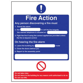 Fire Action Telephone Procedure Sign - Adhesive Vinyl - 300x400mm (x3)