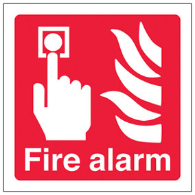 FIRE ALARM Safety Sign - Square Self Adhesive Vinyl - 100x100mm
