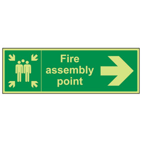 Fire Assembly Point Arrow Left Sign - Glow in Dark - 600x200mm (x3)