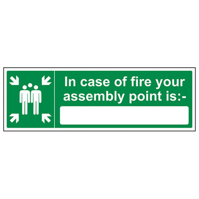 Fire Assembly Point Is Safety Sign - Glow in the Dark - 600x200mm (x3)