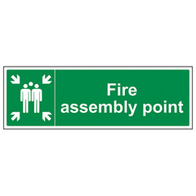 Fire Assembly Point Safety Sign - 1mm Rigid Plastic - 600x200mm (x3)