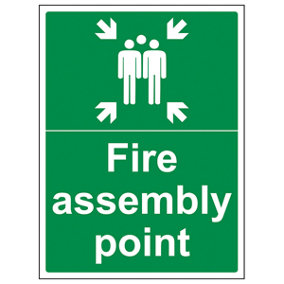 FIRE ASSEMBLY POINT Safety Sign w/Family - 1mm Rigid Plastic 300x400