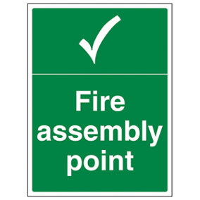 Fire Assembly Point With Tick Sign - Rigid Plastic - 300x400mm (x3)