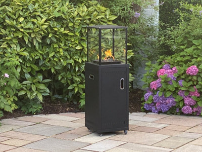 Fire Column MYJ004MAL Black with Glass Shield and Lava Rocks | DIY at B&Q